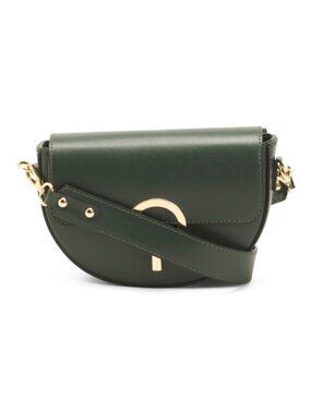 CHEVAL Made In Italy Leather Flap Over Round Buckle Crossbody